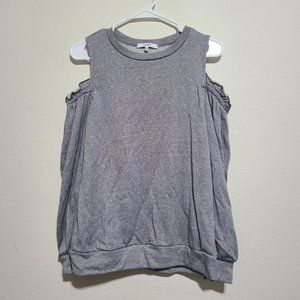 Ro & De Ruffle Cold Shoulder Sweater Size XS Gray
